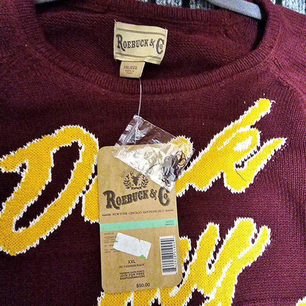 Deck My Halls Maroon Knit Sweater XXL Roebuck & Co 100% Cotton Crewneck Design - Picture 6 of 8